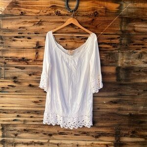 KYRA | White Lace Off Shoulder Trim Tunic Blouse L